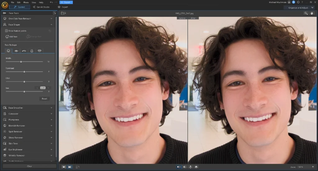 Editing software interface with portrait PhotoDirector